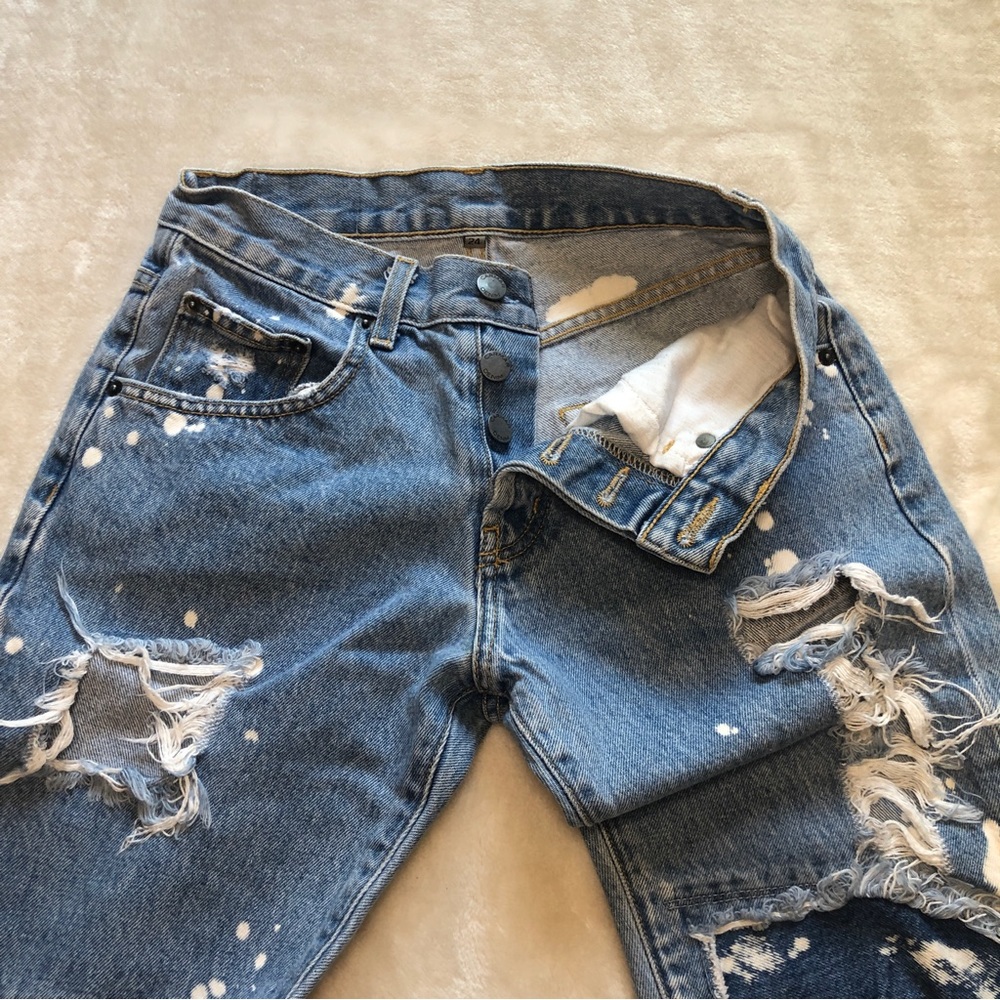 Carmar Distressed Patchwork Bleached Wide Leg Den… - image 2